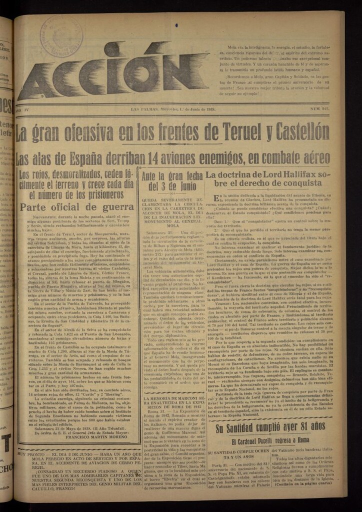 Miniatura de Acción (Las Palmas de Gran Canaria) del 1 de junio de 1938, nº 942
