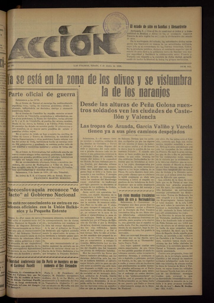 Miniatura de Acción (Las Palmas de Gran Canaria) del 4 de junio de 1938, nº 945