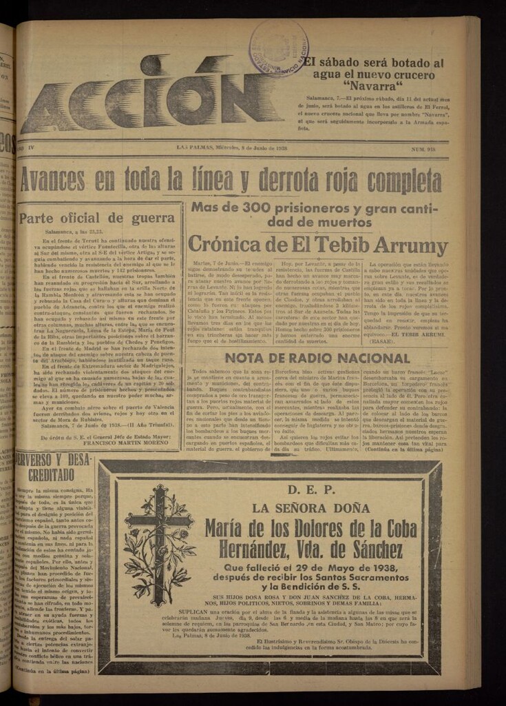 Miniatura de Acción (Las Palmas de Gran Canaria) del 8 de junio de 1938, nº 948