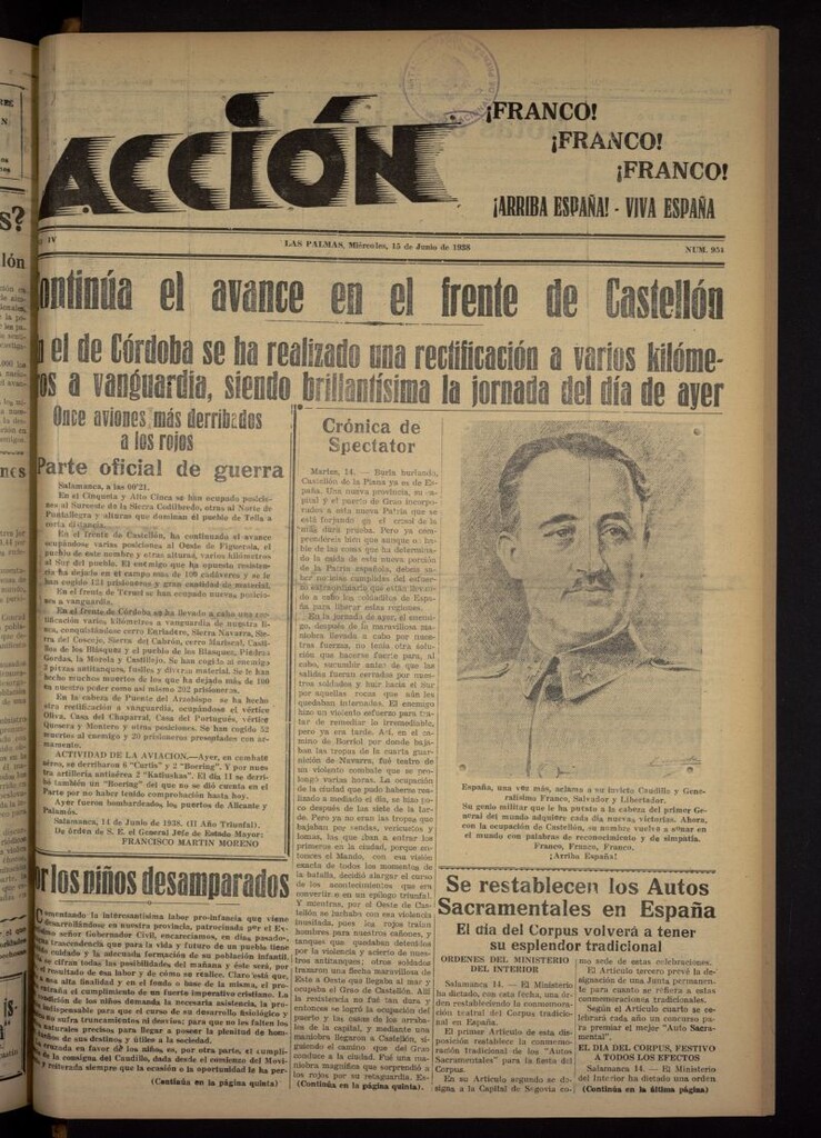 Miniatura de Acción (Las Palmas de Gran Canaria) del 15 de junio de 1938, nº 954