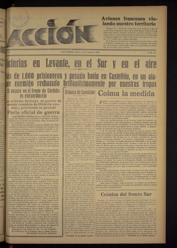 Miniatura de Acción (Las Palmas de Gran Canaria) del 18 de junio de 1938, nº 957