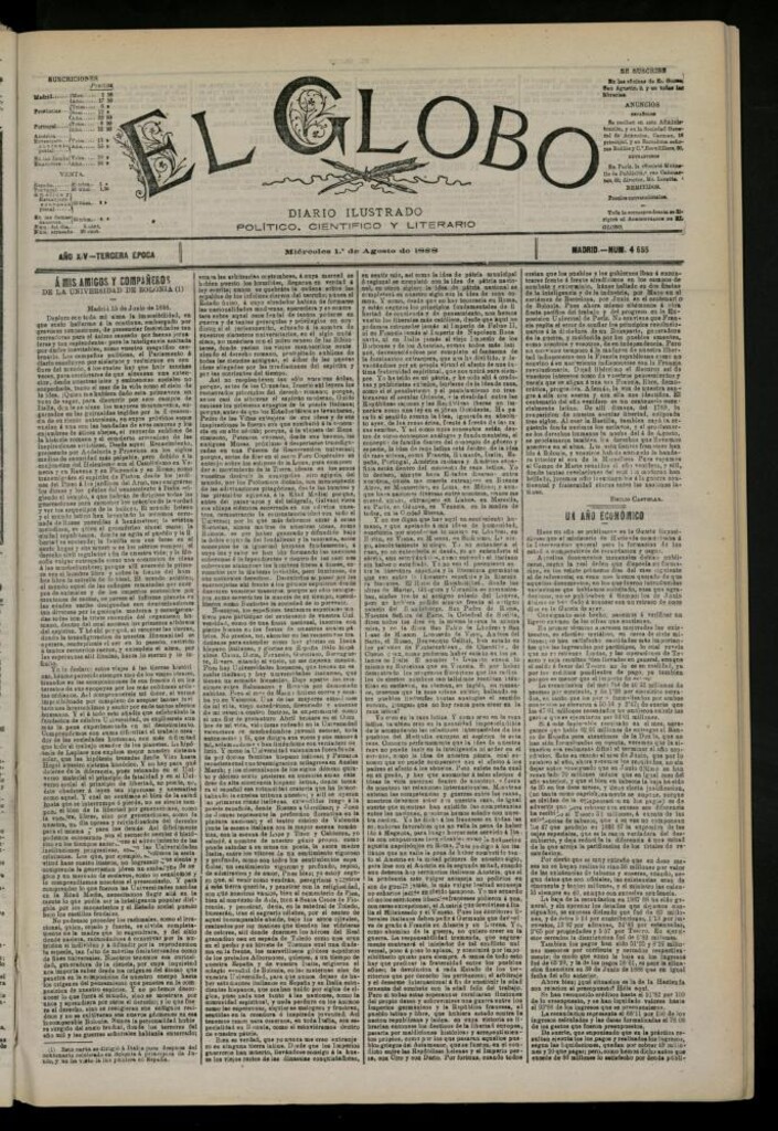 Miniatura de El Globo : diario ilustrado del 1 de agosto de 1888