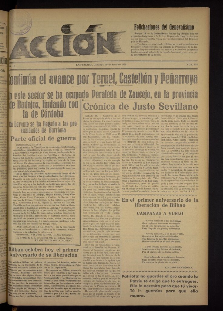Miniatura de Acción (Las Palmas de Gran Canaria) del 19 de junio de 1938, nº 958