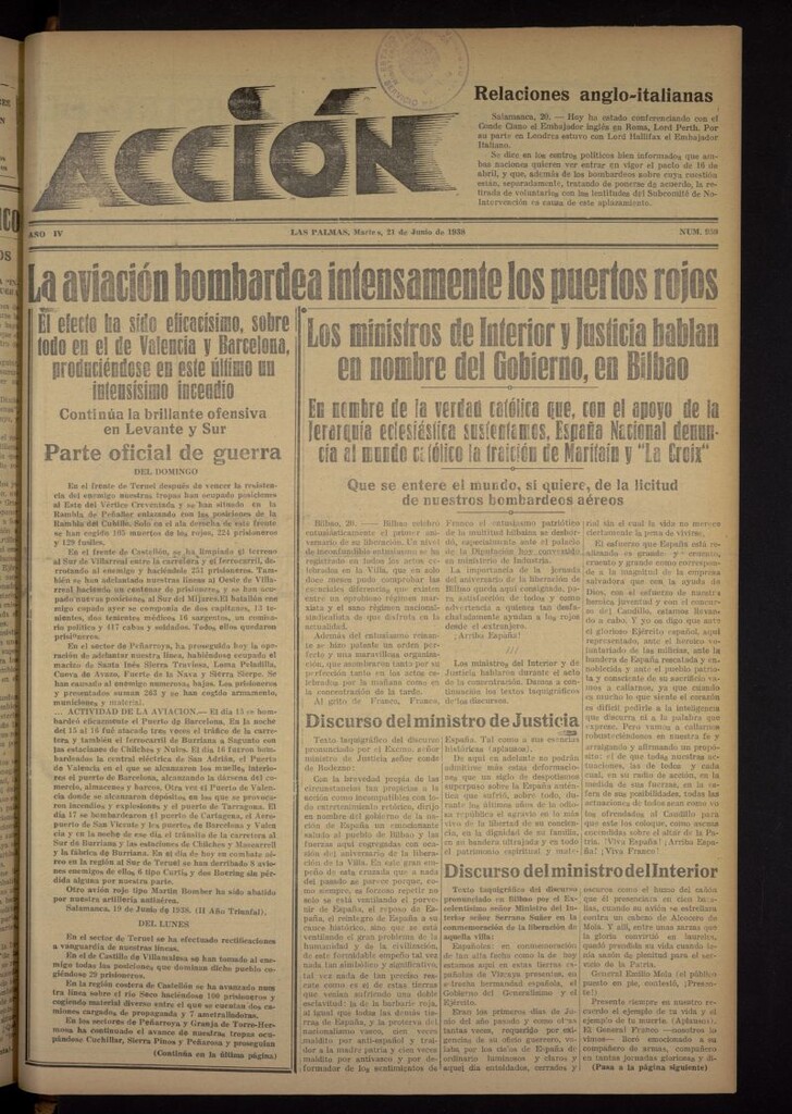 Miniatura de Acción (Las Palmas de Gran Canaria) del 21 de junio de 1938, nº 959