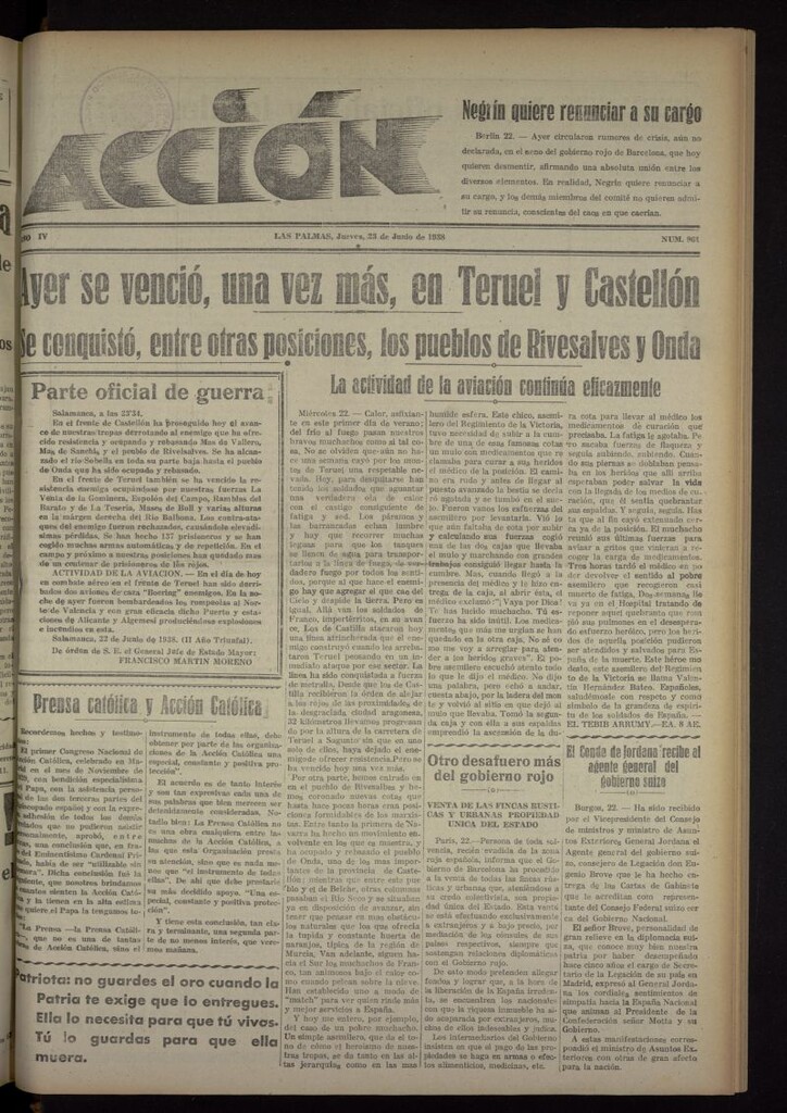 Miniatura de Acción (Las Palmas de Gran Canaria) del 23 de junio de 1938, nº 961