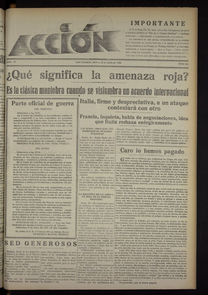 Miniatura de Acción (Las Palmas de Gran Canaria) del 28 de junio de 1938, nº 965