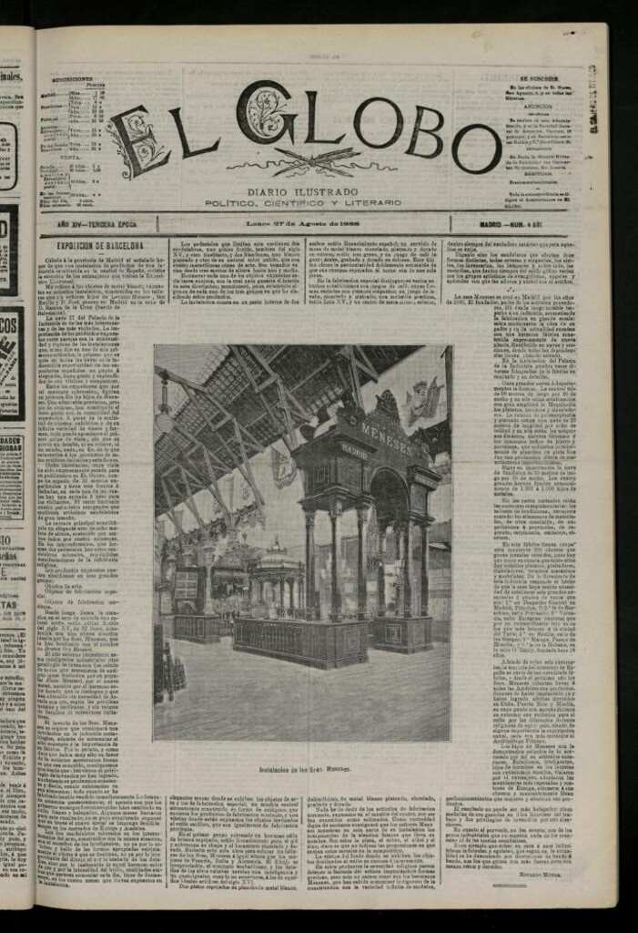 Miniatura de El Globo : diario ilustrado del 27 de agosto de 1888