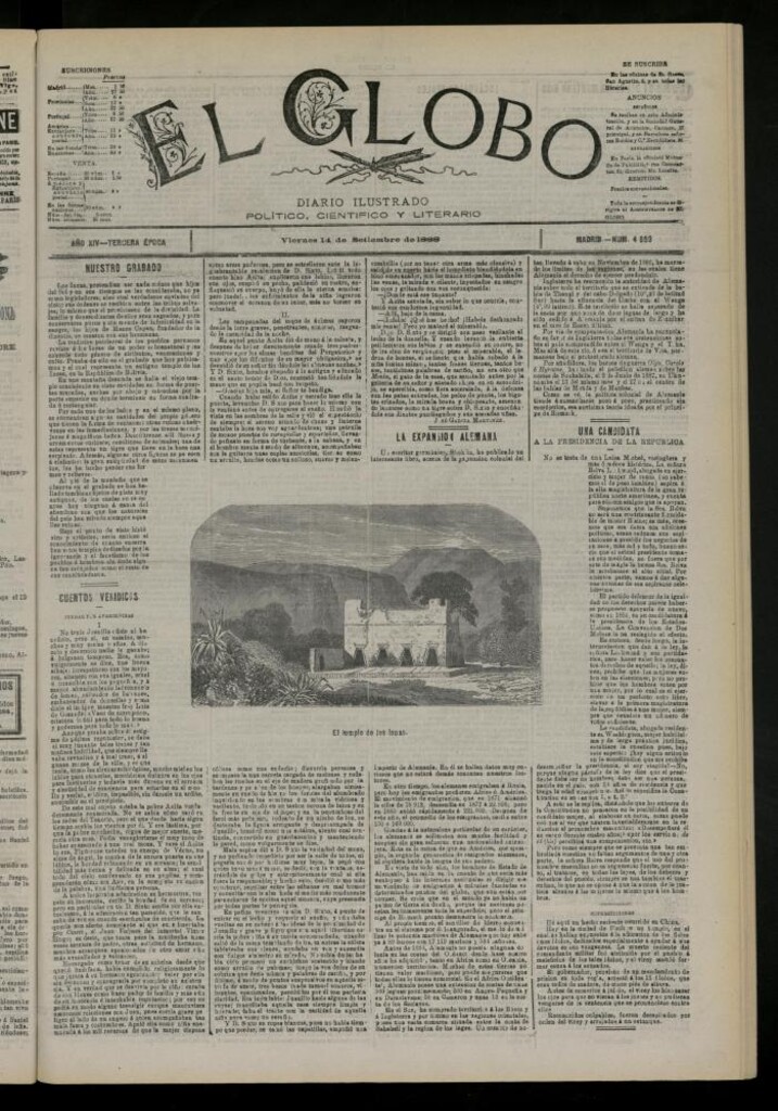 Miniatura de El Globo : diario ilustrado del 14 de septiembre de 1888