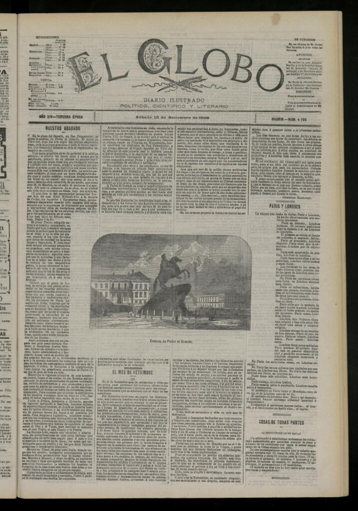 Miniatura de El Globo : diario ilustrado del 15 de septiembre de 1888