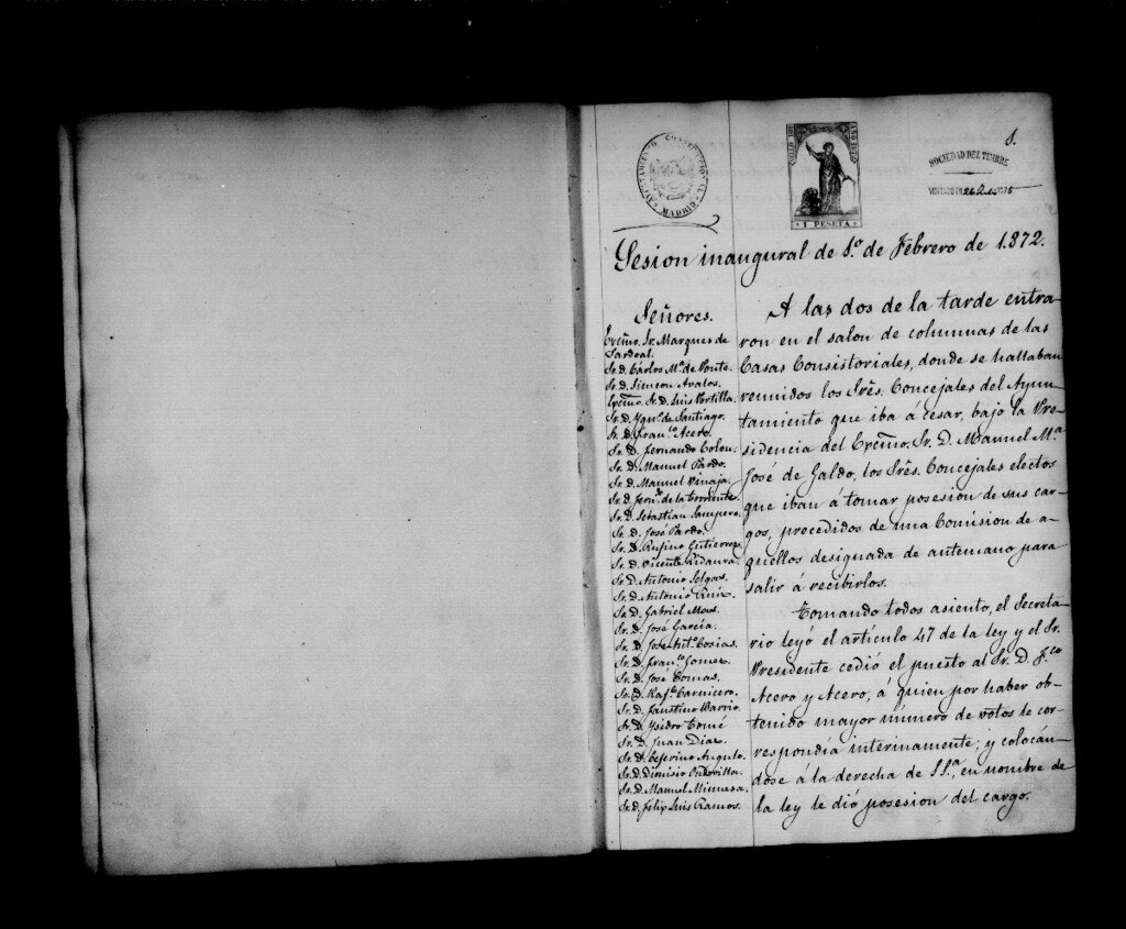 Miniatura de Actas de acuerdos del Ayuntamiento. Tomo 313 del año 1872
