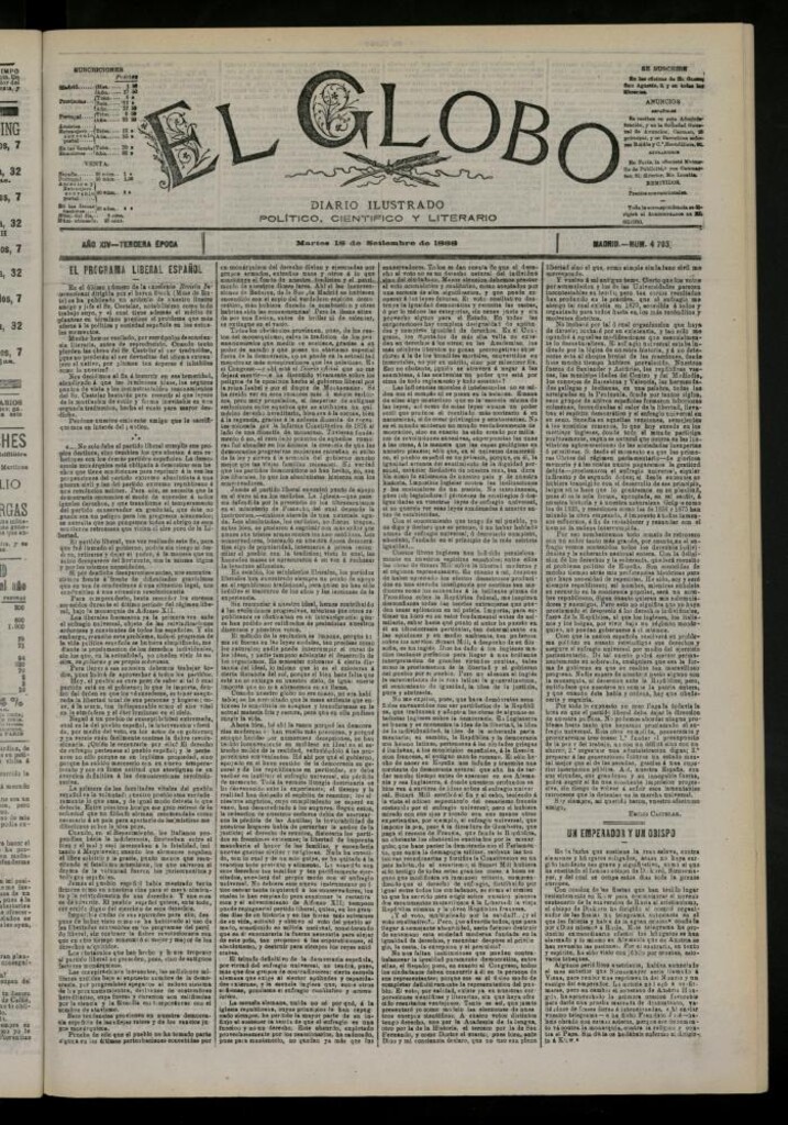 Miniatura de El Globo : diario ilustrado del 18 de septiembre de 1888