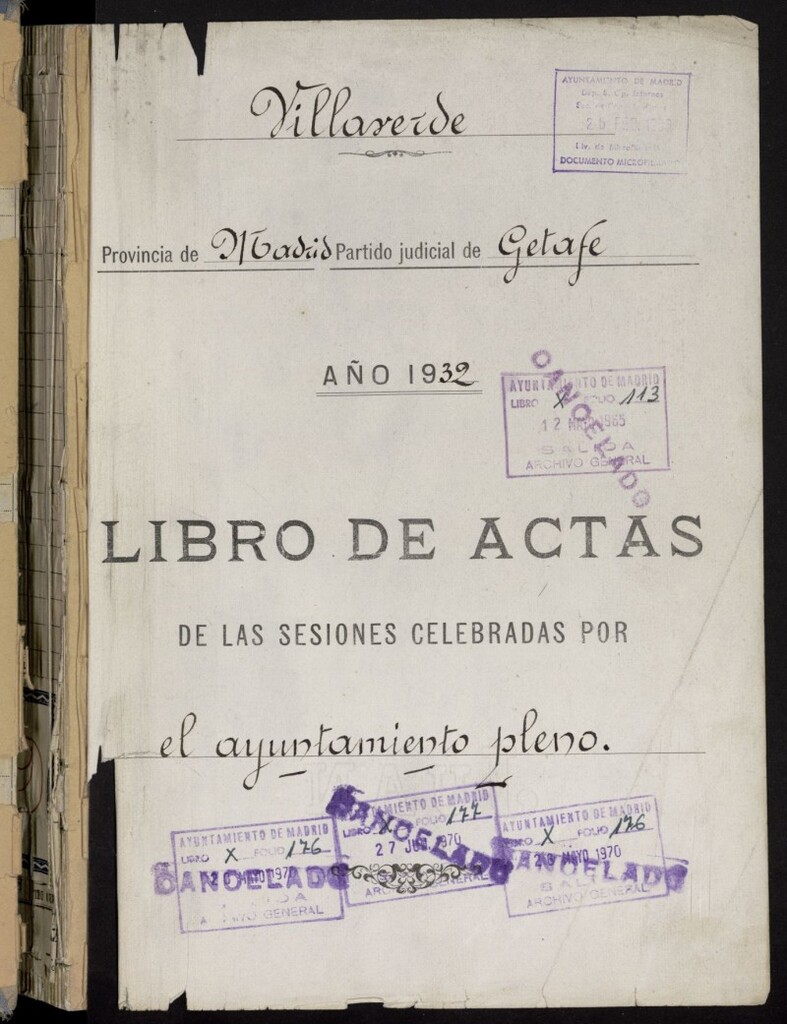 Miniatura de Libro de Actas del Ayuntamiento de Villaverde correspondientes a los años 1932-1933