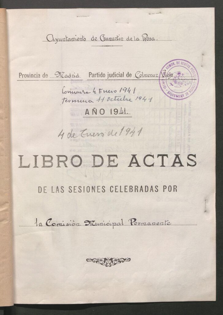 Miniatura de Actas y acuerdos del ayuntamiento de Chamartín de la Rosa de 1941. Libro 347.