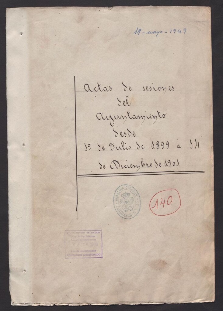 Miniatura de Actas y acuerdos del ayuntamiento de Carabanchel Bajo de 1899-1901. Libro 140.