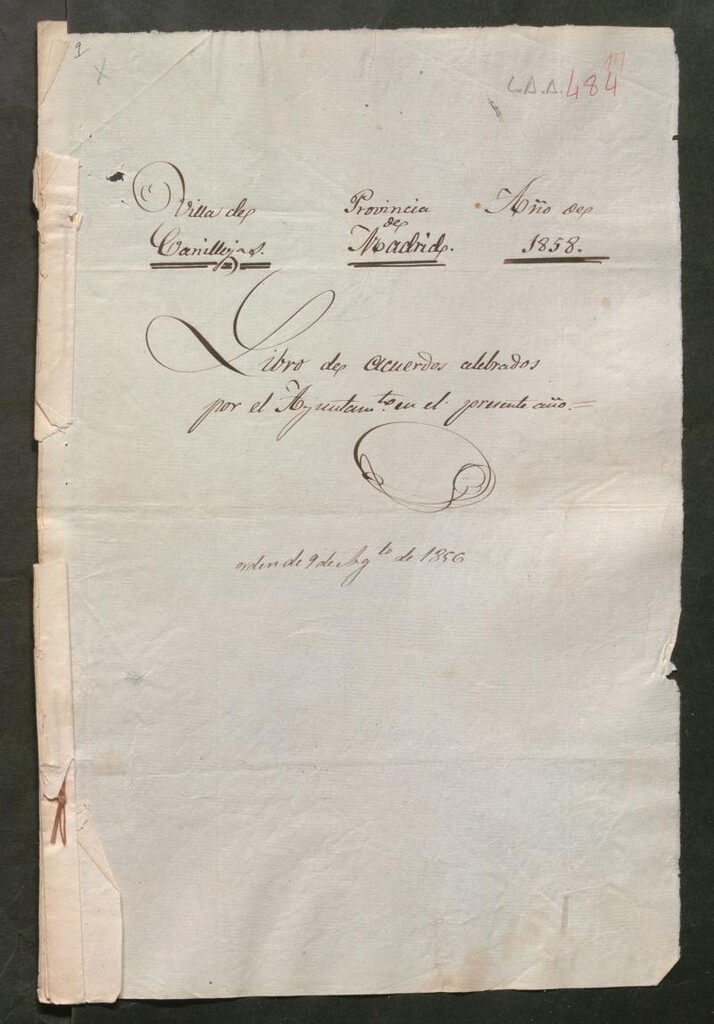 Miniatura de Actas y acuerdos del ayuntamiento de Canillejas de 1858. Libro 484.