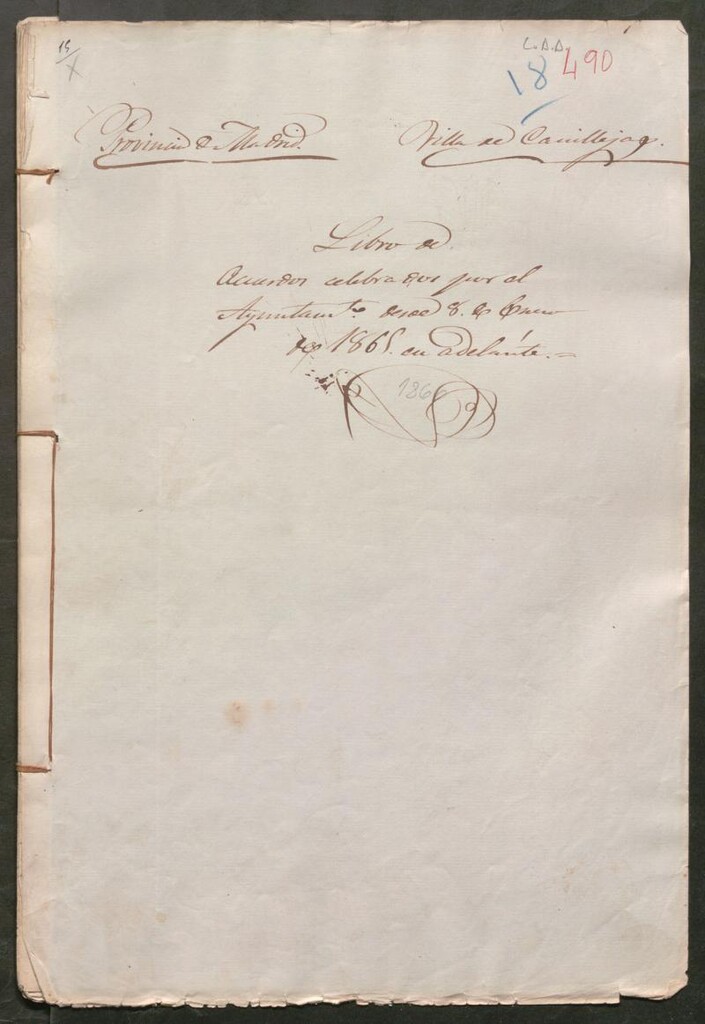 Miniatura de Actas y acuerdos del ayuntamiento de Canillejas de 1865-1866. Libro 490.