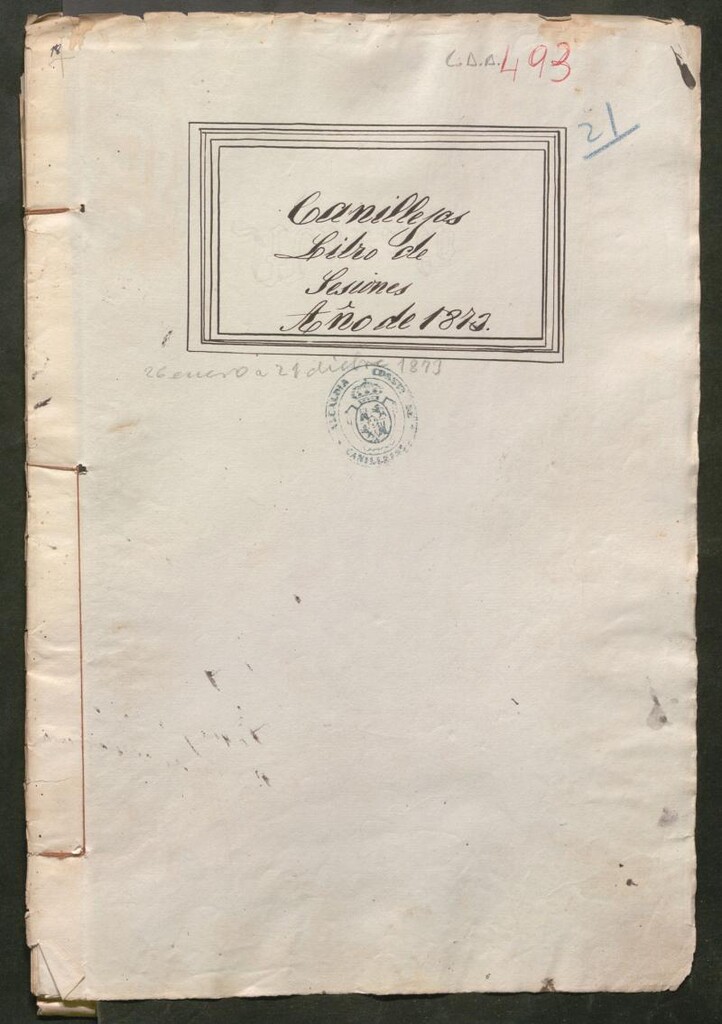 Miniatura de Actas y acuerdos del ayuntamiento de Canillejas de 1873. Libro 493.