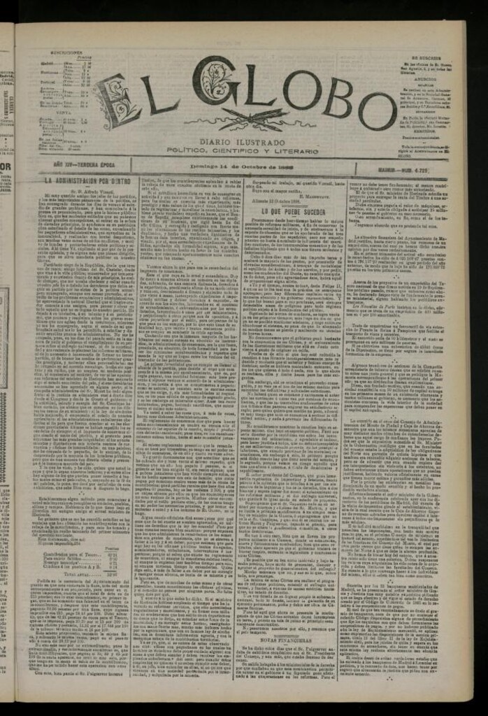 Miniatura de El Globo : diario ilustrado del 14 de octubre de 1888