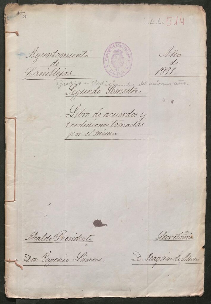 Miniatura de Actas y acuerdos del ayuntamiento de Canillejas de 1891. Libro 514.