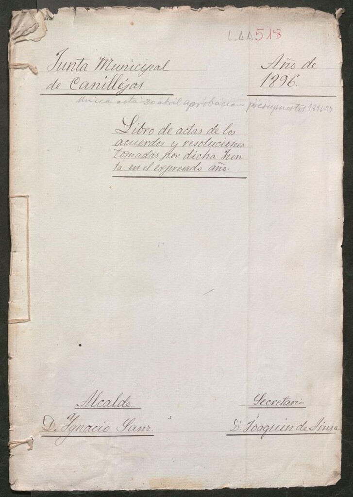 Miniatura de Actas y acuerdos del ayuntamiento de Canillejas de 1896. Libro 518.