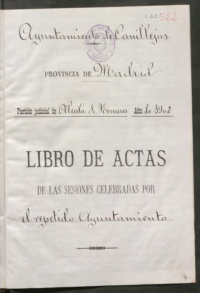 Miniatura de Actas y acuerdos del ayuntamiento de Canillejas de 1902-1903. Libro 522.