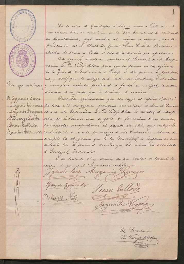 Miniatura de Actas y acuerdos del ayuntamiento de Canillejas de 1903-1904. Libro 523.