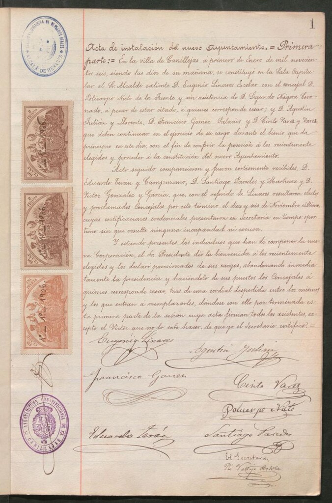 Miniatura de Actas y acuerdos del ayuntamiento de Canillejas de 1906. Libro 525.