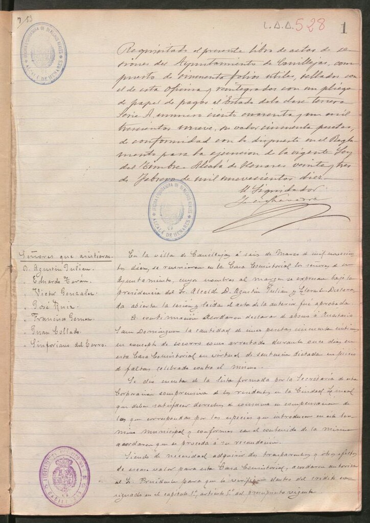 Miniatura de Actas y acuerdos del ayuntamiento de Canillejas de 1910-1911. Libro 528.