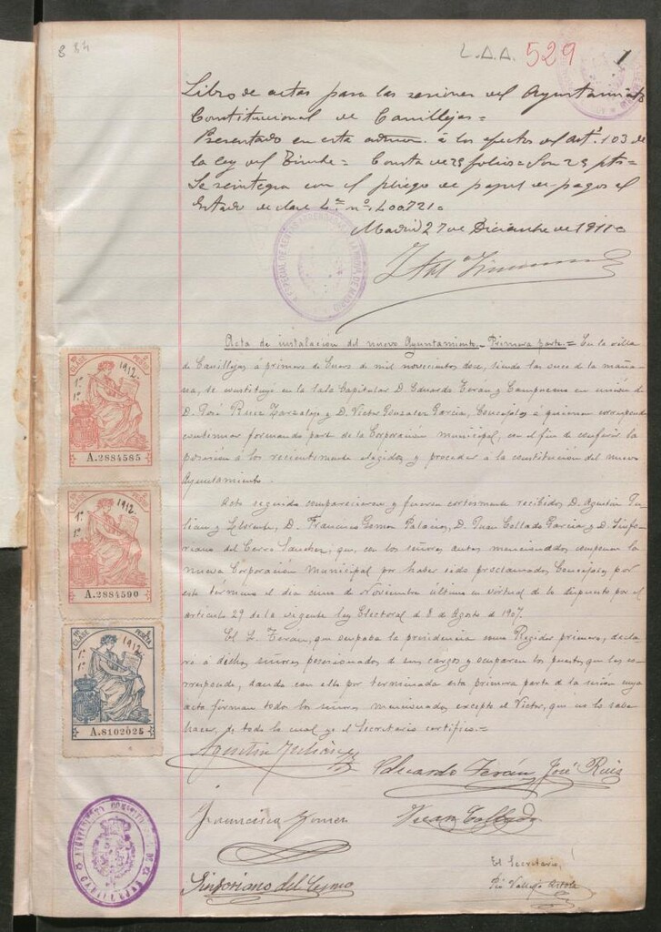 Miniatura de Actas y acuerdos del ayuntamiento de Canillejas de 1911-1913. Libro 529.
