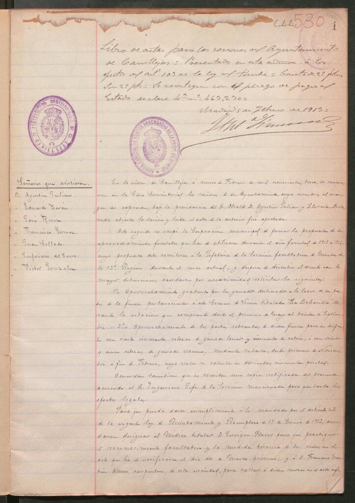 Miniatura de Actas y acuerdos del ayuntamiento de Canillejas de 1913-1914. Libro 530.