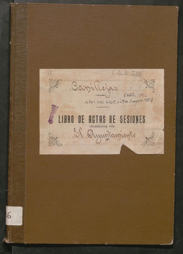 Miniatura de Actas y acuerdos del ayuntamiento de Canillejas de 1922-1924. Libro 536.