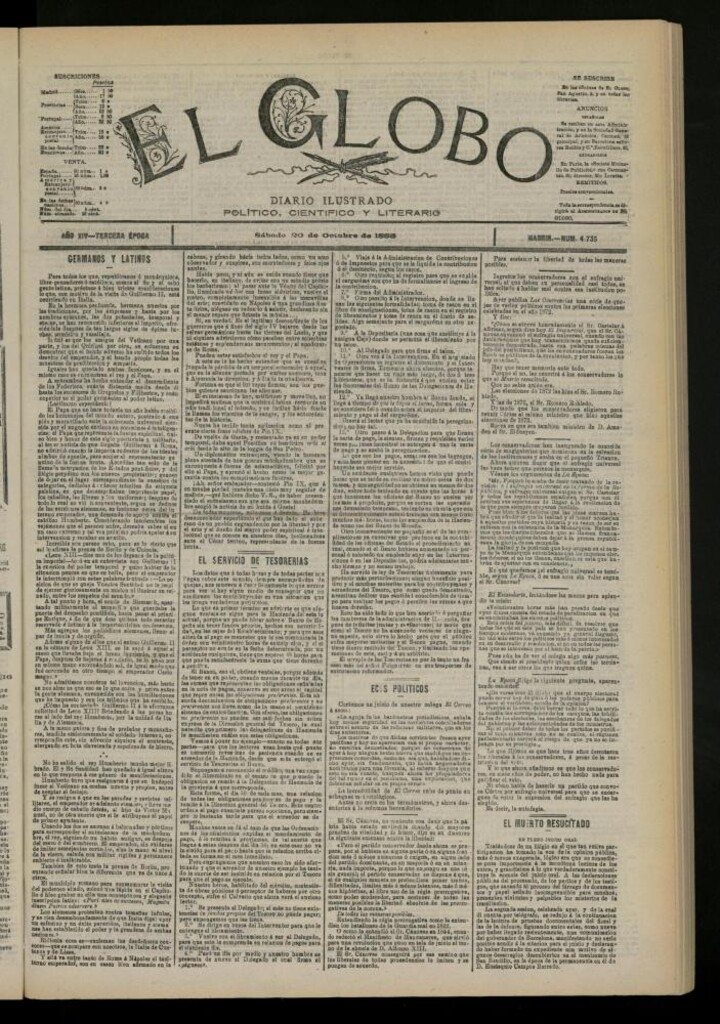 Miniatura de El Globo : diario ilustrado del 20 de octubre de 1888