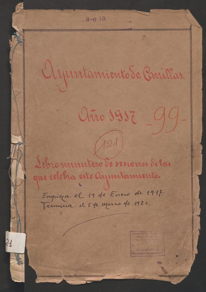 Miniatura de Actas y acuerdos del ayuntamiento de Canillas de 1917-1920. Libro 121.