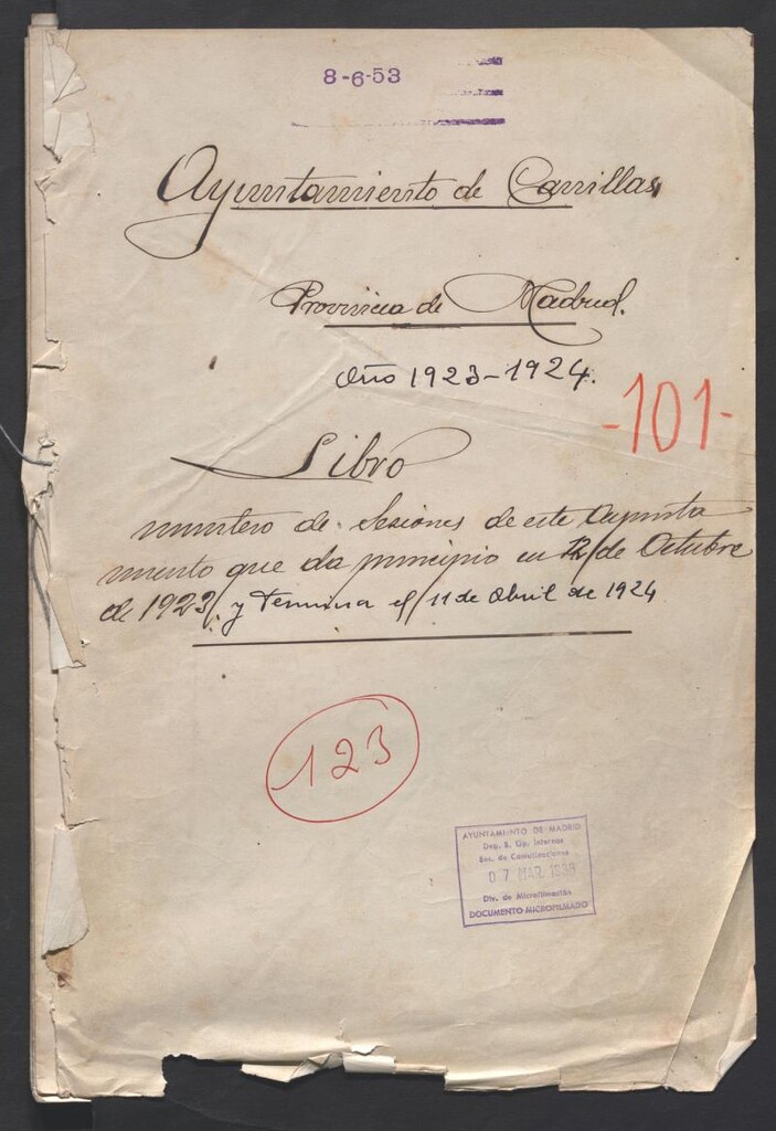 Miniatura de Actas y acuerdos del ayuntamiento de Canillas de 1923-1924. Libro 123.