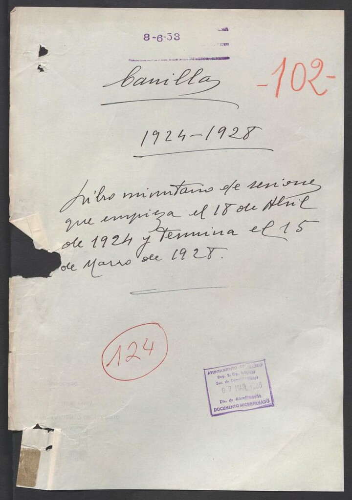Miniatura de Actas y acuerdos del ayuntamiento de Canillas de 1924-1928. Libro 124.