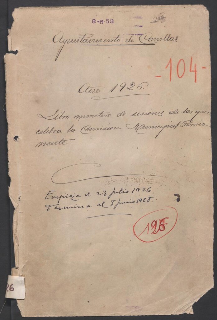 Miniatura de Actas y acuerdos del ayuntamiento de Canillas de 1926-1928. Libro 126.