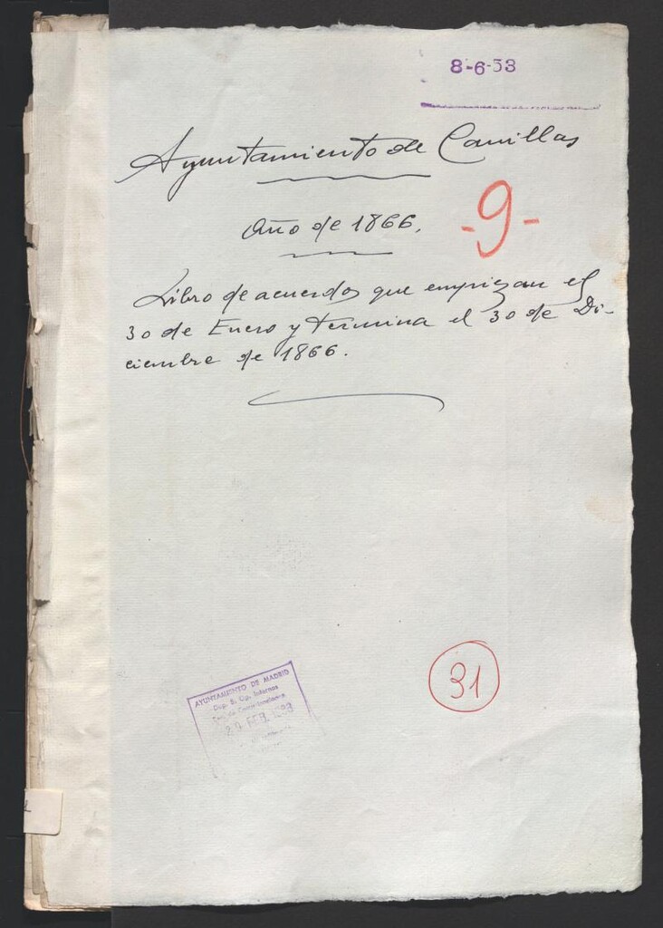Miniatura de Actas y acuerdos del ayuntamiento de Canillas de 1866. Libro 31.