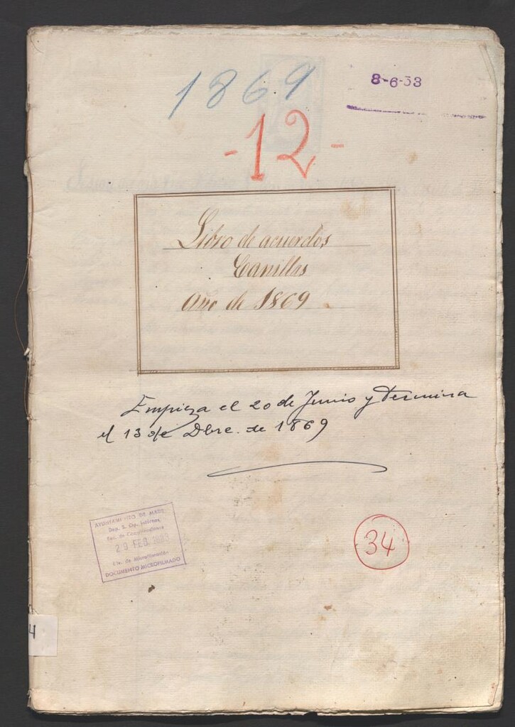 Miniatura de Actas y acuerdos del ayuntamiento de Canillas de 1869. Libro 34.