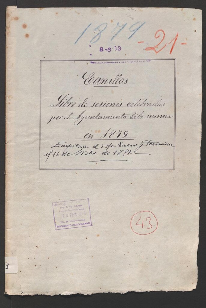 Miniatura de Actas y acuerdos del ayuntamiento de Canillas de 1879. Libro 43.