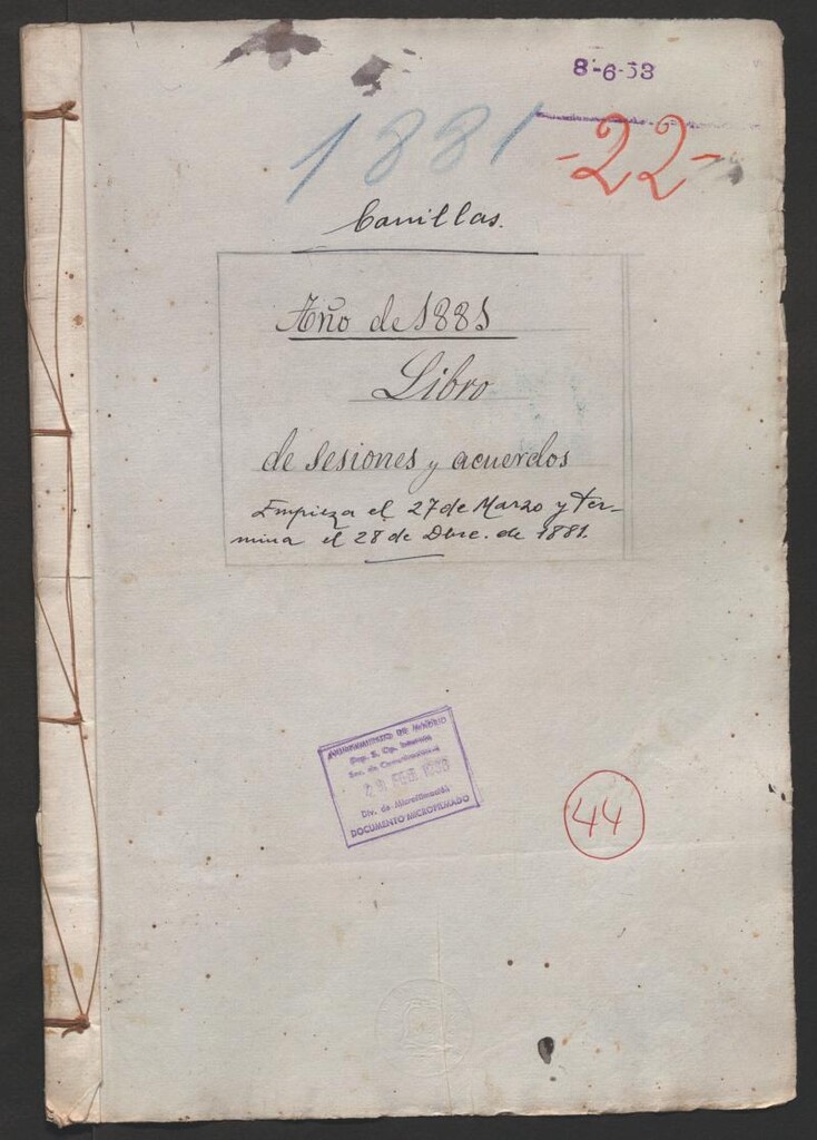 Miniatura de Actas y acuerdos del ayuntamiento de Canillas de 1881. Libro 44.