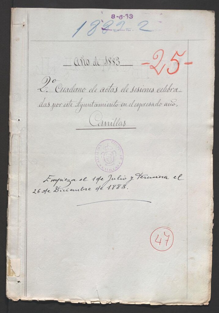 Miniatura de Actas y acuerdos del ayuntamiento de Canillas de 1883. Libro 47.