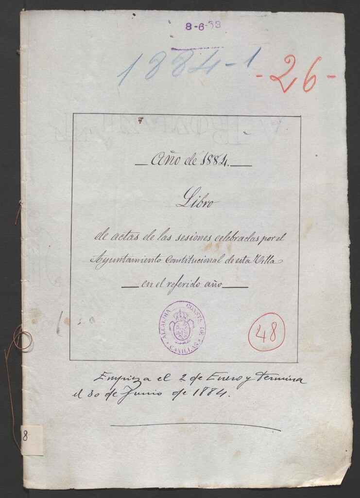 Miniatura de Actas y acuerdos del ayuntamiento de Canillas de 1884. Libro 48.