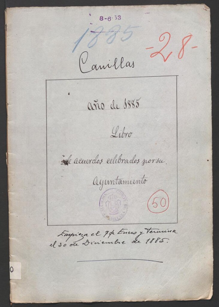 Miniatura de Actas y acuerdos del ayuntamiento de Canillas de 1885. Libro 50.