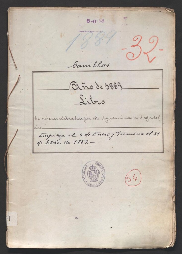 Miniatura de Actas y acuerdos del ayuntamiento de Canillas de 1889. Libro 54.