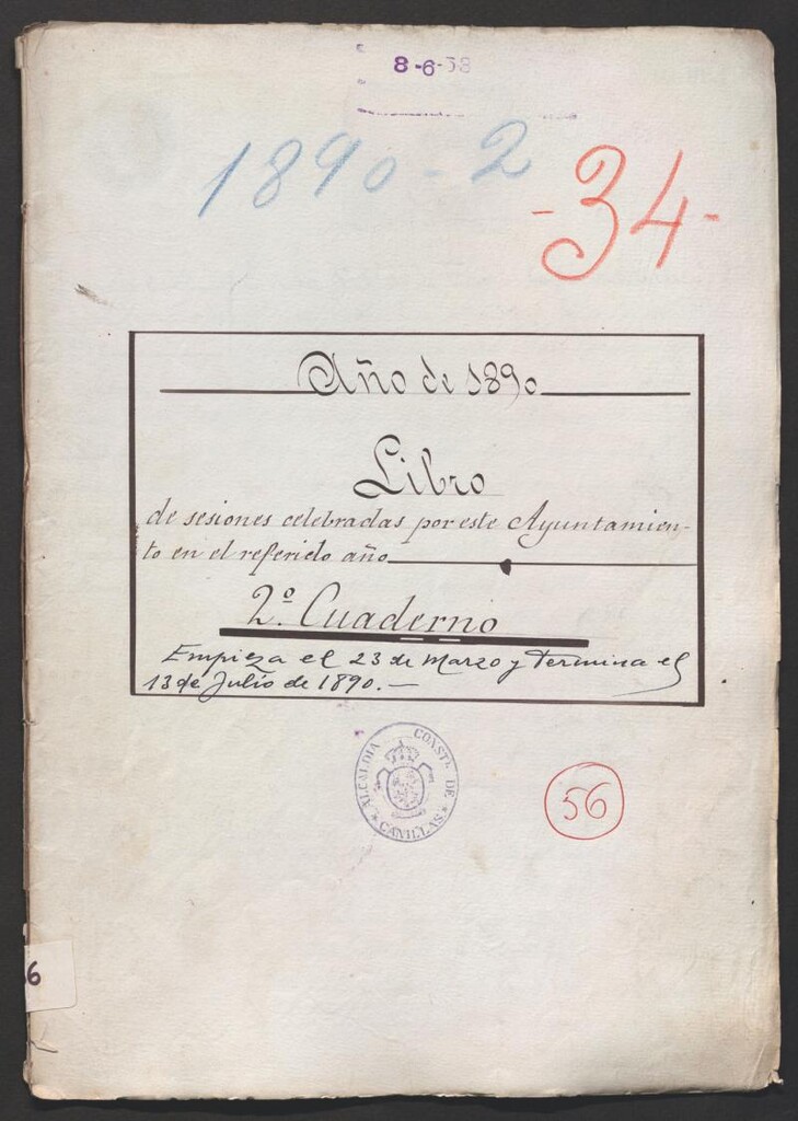 Miniatura de Actas y acuerdos del ayuntamiento de Canillas de 1890. Libro 56.