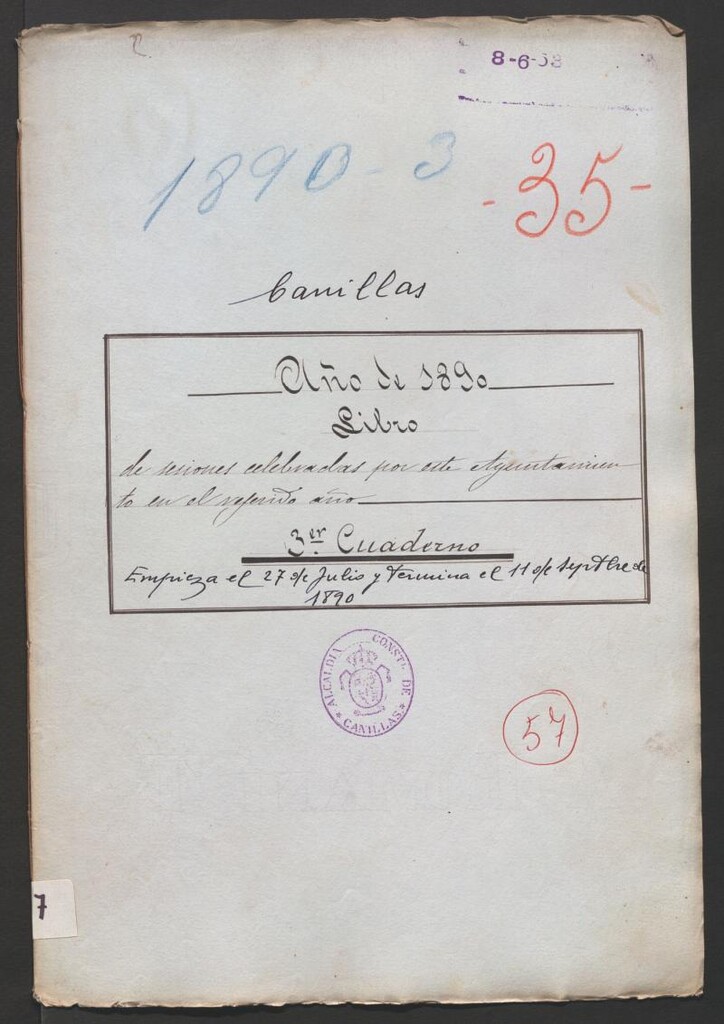 Miniatura de Actas y acuerdos del ayuntamiento de Canillas de 1890. Libro 57.