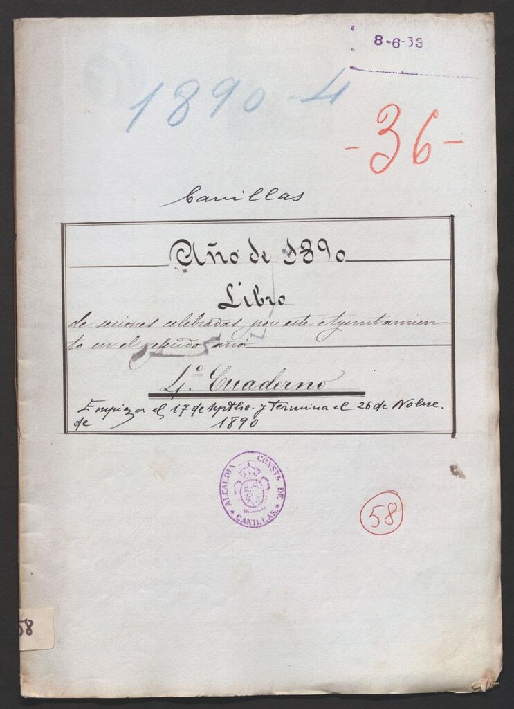 Miniatura de Actas y acuerdos del ayuntamiento de Canillas de 1890. Libro 58.