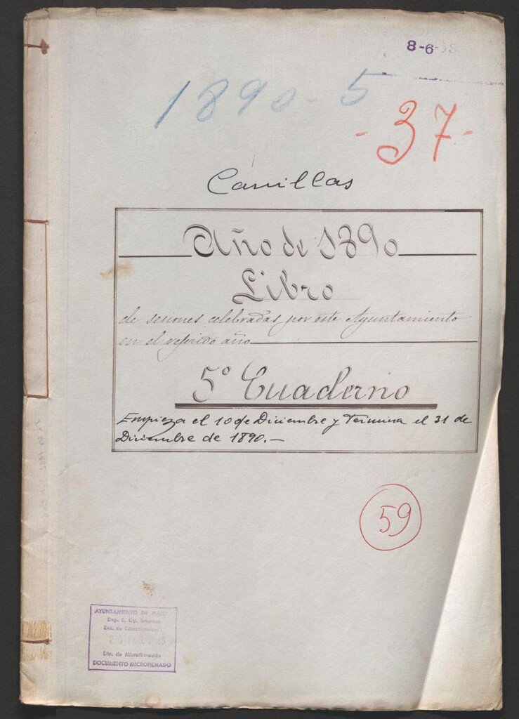 Miniatura de Actas y acuerdos del ayuntamiento de Canillas de 1890. Libro 59.