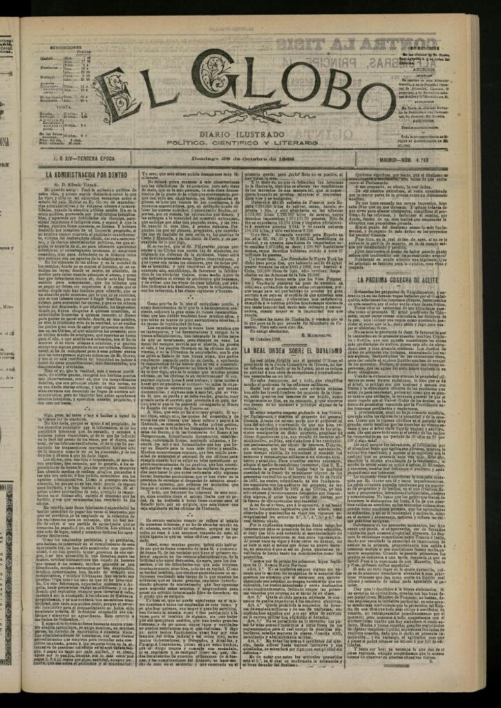 Miniatura de El Globo : diario ilustrado del 28 de octubre de 1888