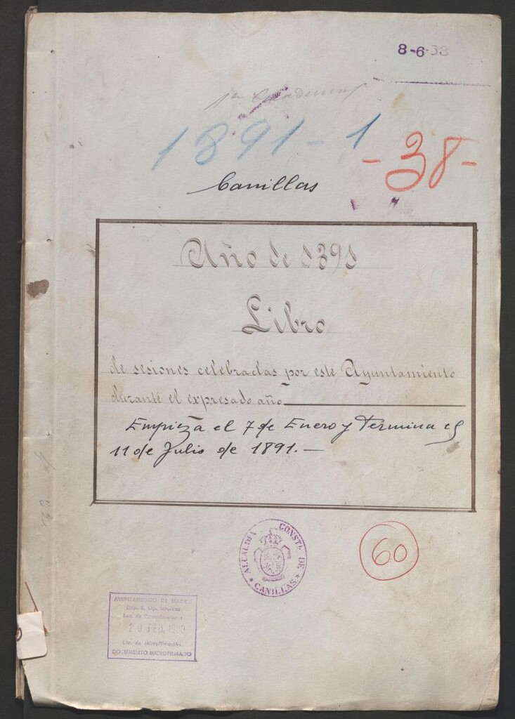 Miniatura de Actas y acuerdos del ayuntamiento de Canillas de 1891. Libro 60.